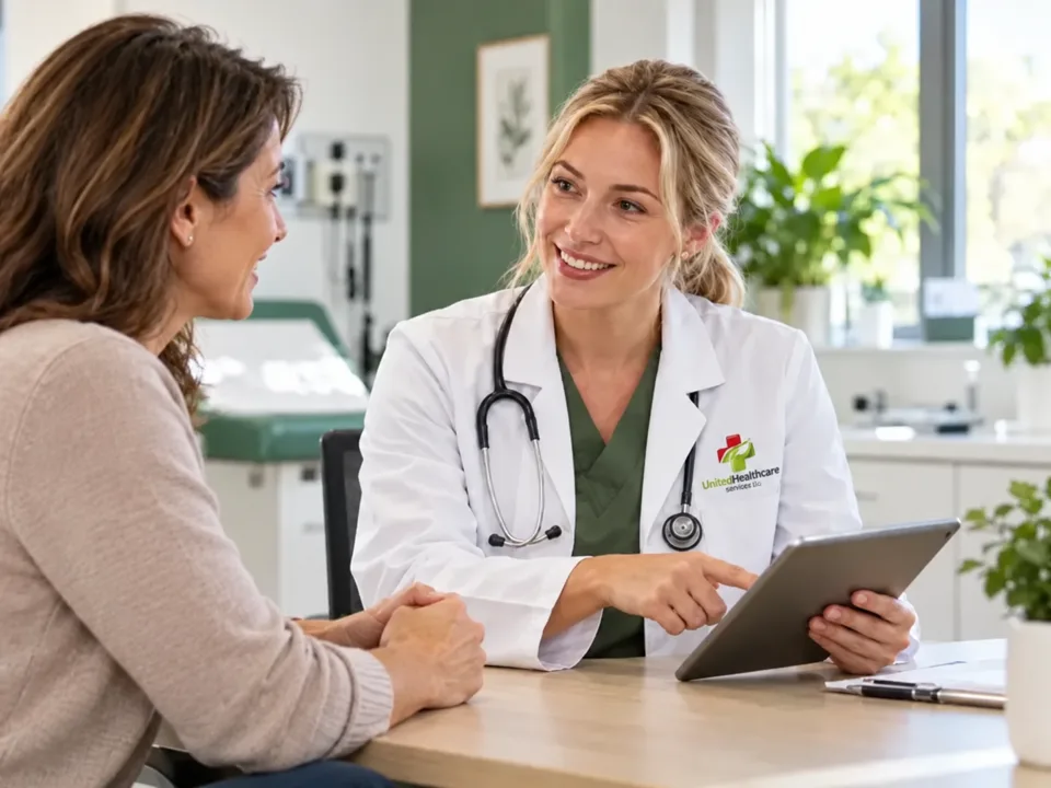 Mujer en una consulta de medicina estética con una doctora de United Healthcare